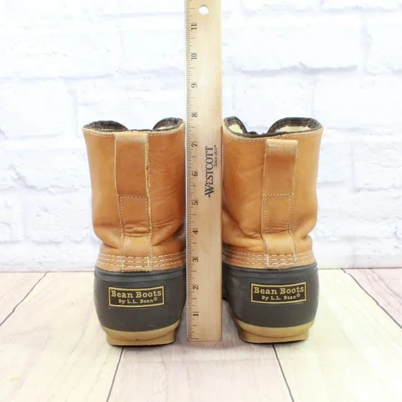 LL Bean Brown Leather Front Zip Waterproof Insulated Ankle Duck Boots Size 9 - Picture 6 of 10